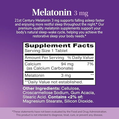 21st Century Melatonin 3 mg Tablets, 200 Count | Sleep Support