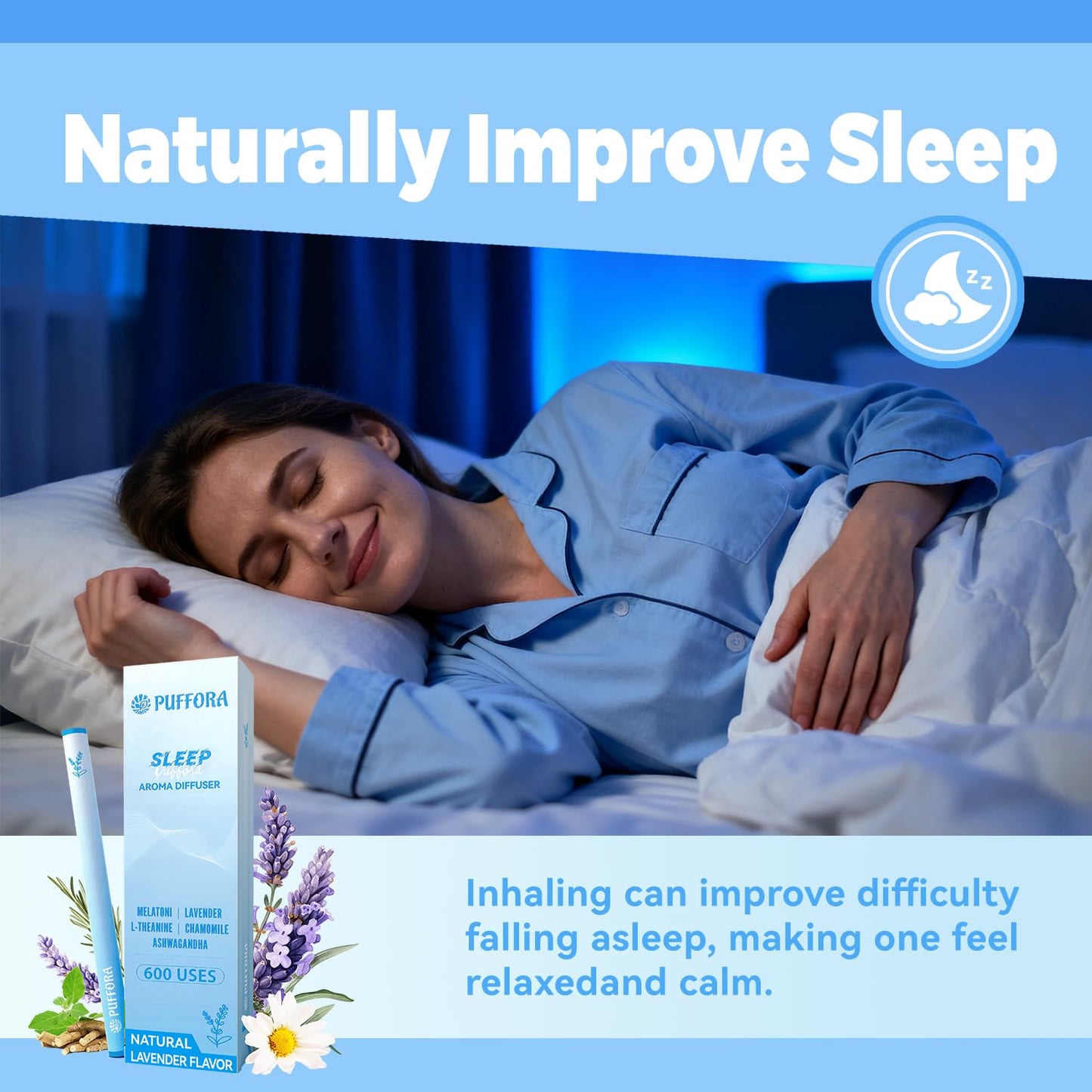 Melatonin Diffuser Pen with Lavender, L-Theanine & Ashwagandha for Restful Sleep