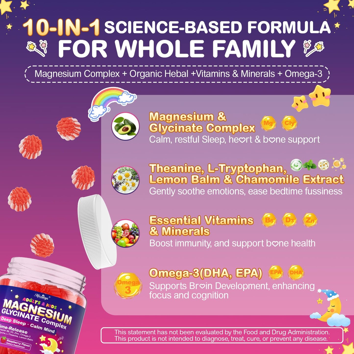 90-Count Magnesium Glycinate Gummies for Sleep & Calm – Raspberry, Sugar-Free, Vegan