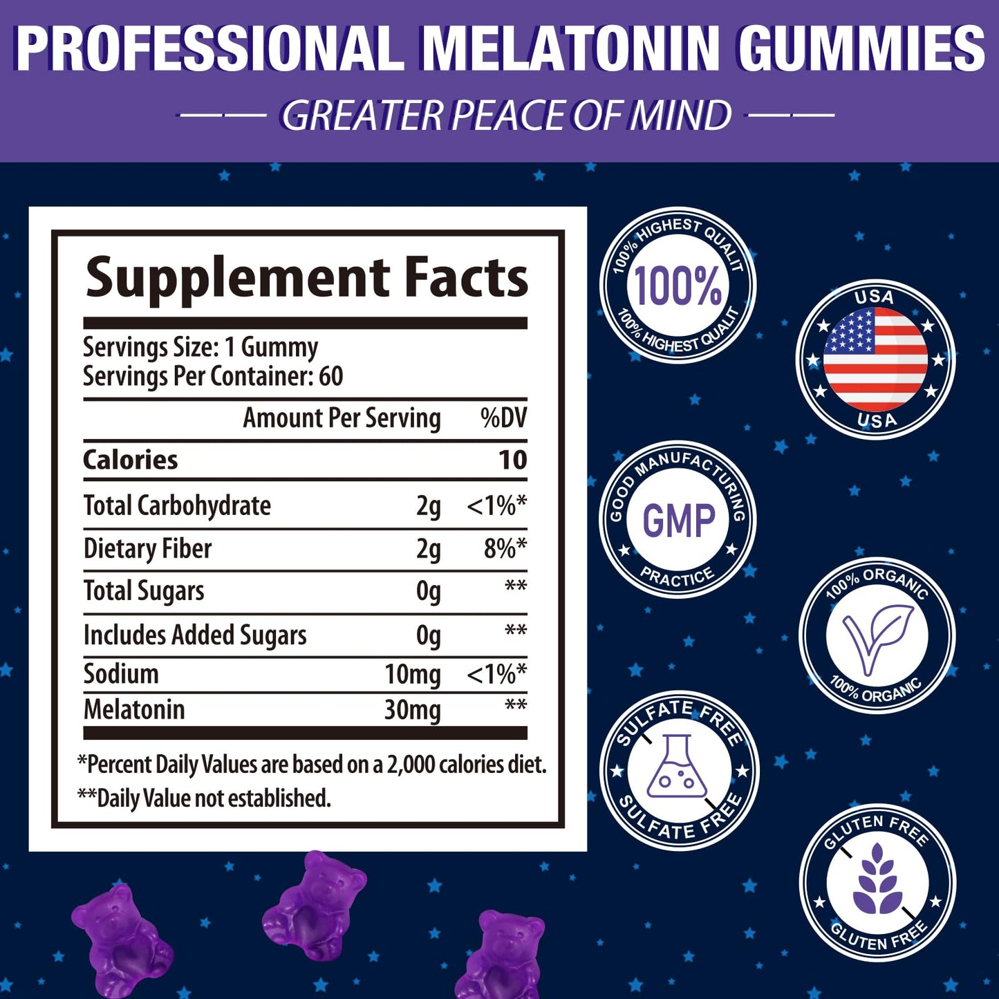 Melatonin Gummies 30mg for Adults - Maximum Strength, Sugar Free, 120 Servings