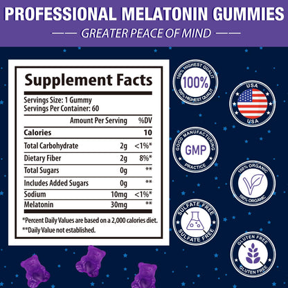 Melatonin Gummies 30mg for Adults - Maximum Strength, Sugar Free, 120 Servings