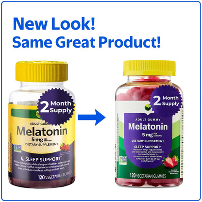 Melatonin Gummies 5 mg – Strawberry, 120 Count (60-Day) – Non-GMO Sleep Support