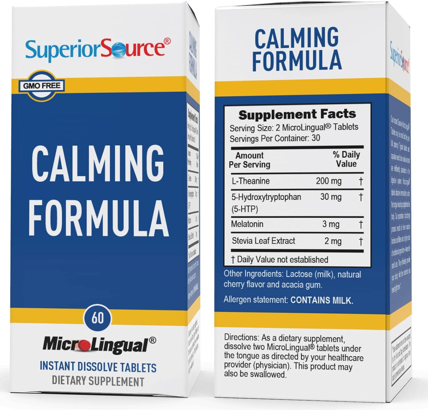 Superior Source Calming Formula with L-Theanine, 5-HTP & Melatonin - 60-Count MicroLingual Sleep Support (Pack of 2)
