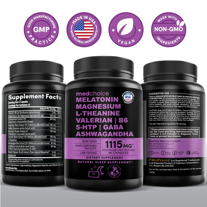 12-in-1 Melatonin Sleep Capsules – Sleep Aid with 5mg Melatonin + 500mg Magnesium Glycinate (90ct)