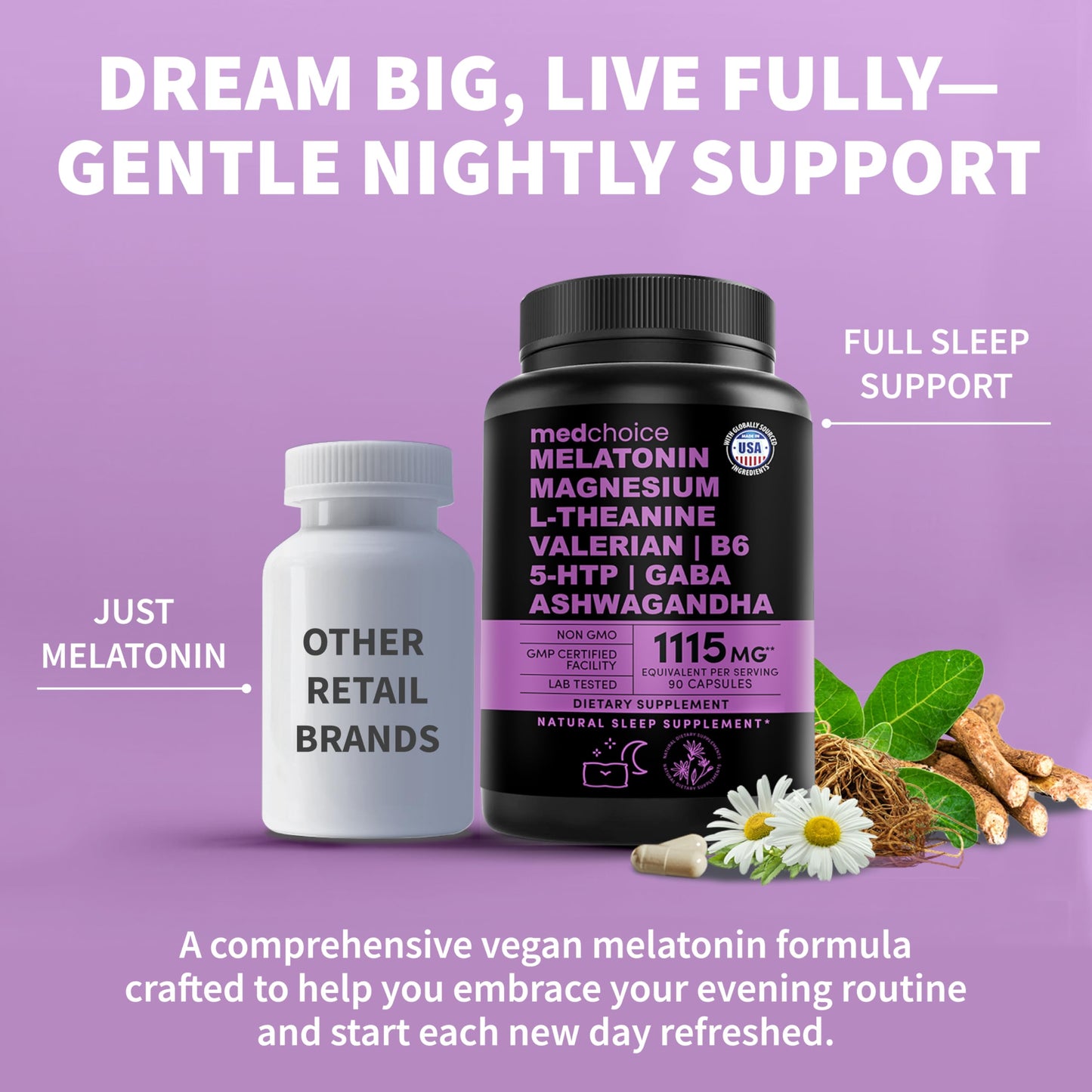 12-in-1 Melatonin Sleep Capsules – Sleep Aid with 5mg Melatonin + 500mg Magnesium Glycinate (90ct)