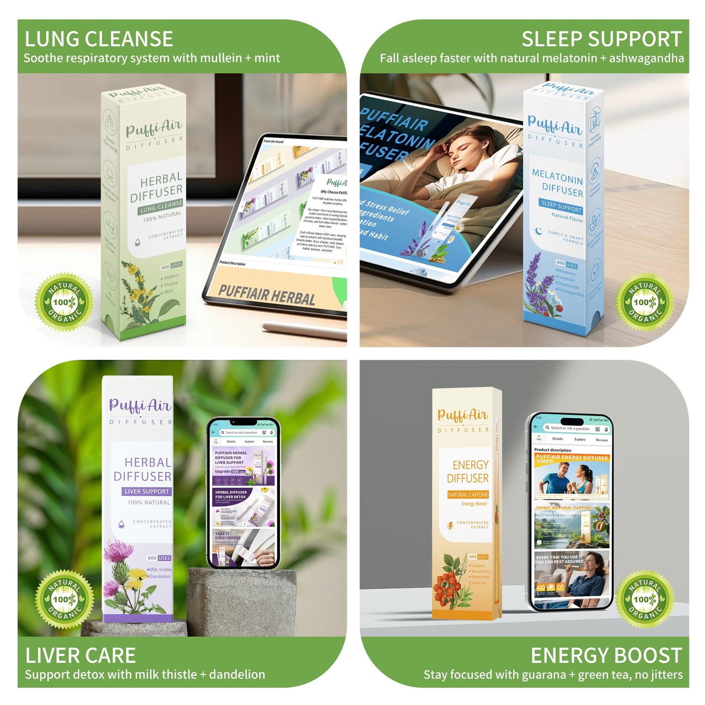 4-in-1 Wellness Herbal Diffuser Bundle — Portable Plant-Based Aromatherapy