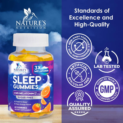 Melatonin Sleep Gummies Sugar Free - 6 mg for Adults, 60 Count