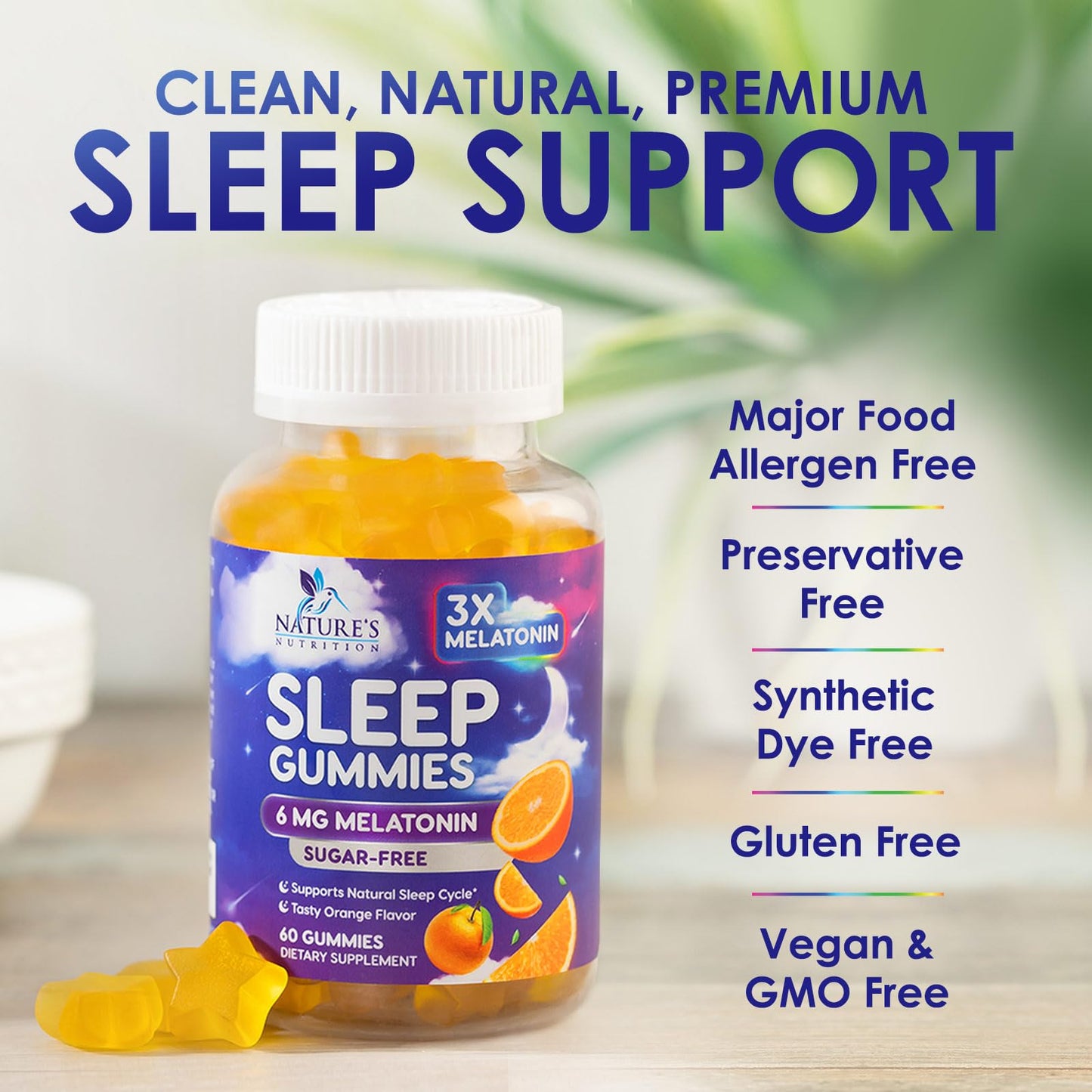 Melatonin Sleep Gummies Sugar Free - 6 mg for Adults, 60 Count
