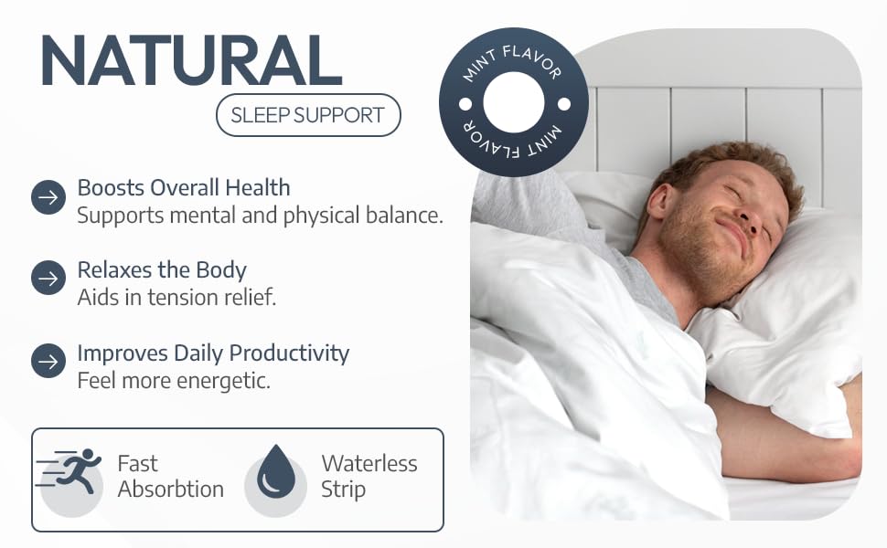 EZ VITAMINS Dissolvable Sleep Strips – 5 mg Melatonin, Valerian, L-Theanine, Vitamin B6 | Fresh Mint | 30ct