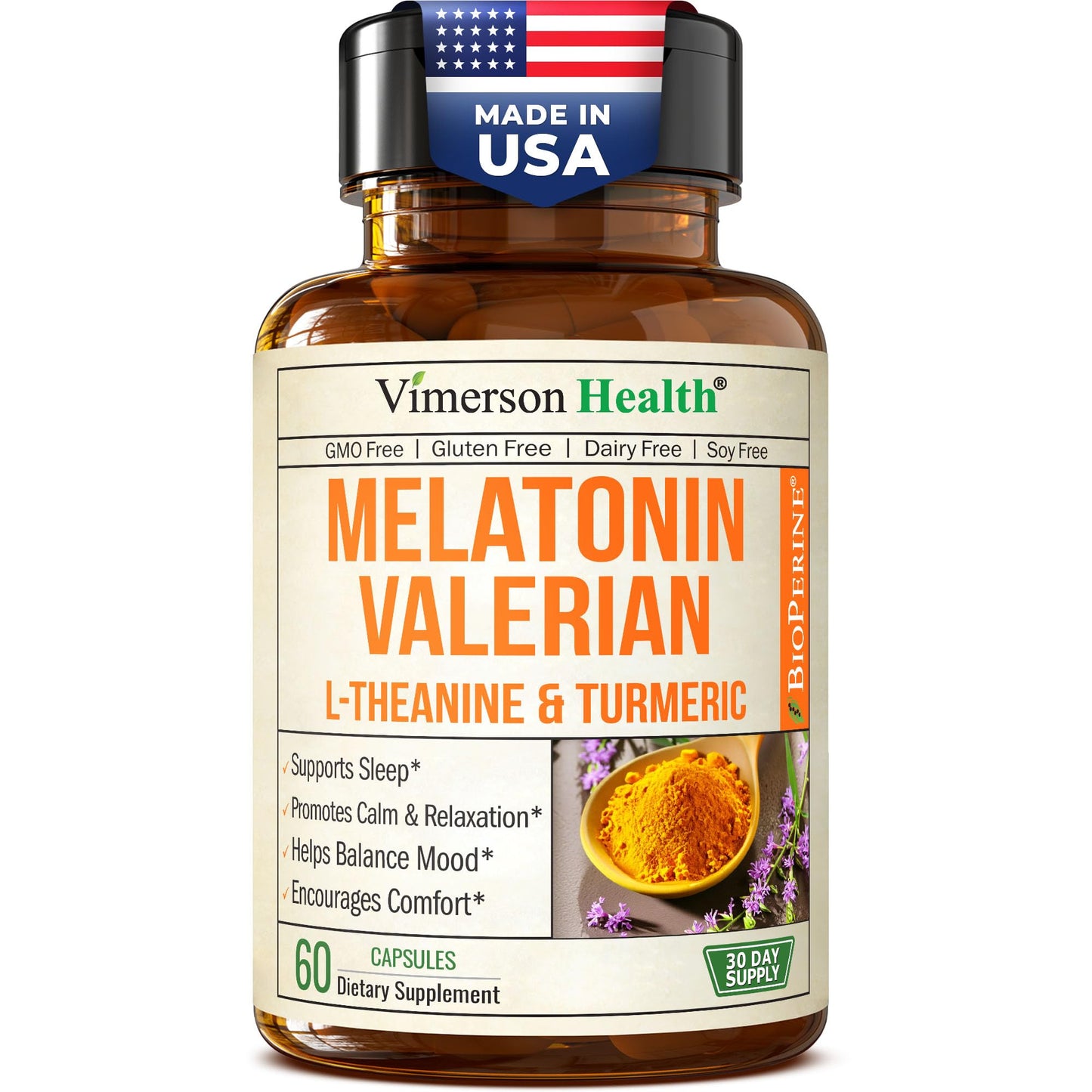 Melatonin Sleep Aid with L-Theanine, Valerian & Turmeric • 60 Capsules