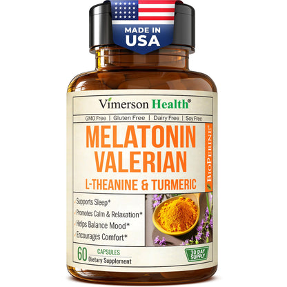 Melatonin Sleep Aid with L-Theanine, Valerian & Turmeric • 60 Capsules