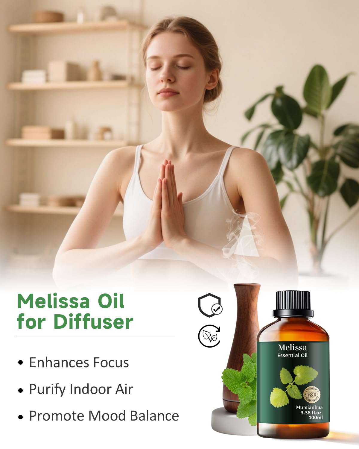 Melissa Essential Oil Pure | Mumianhua Natural Therapeutic Melissa Oil 3.38 fl oz