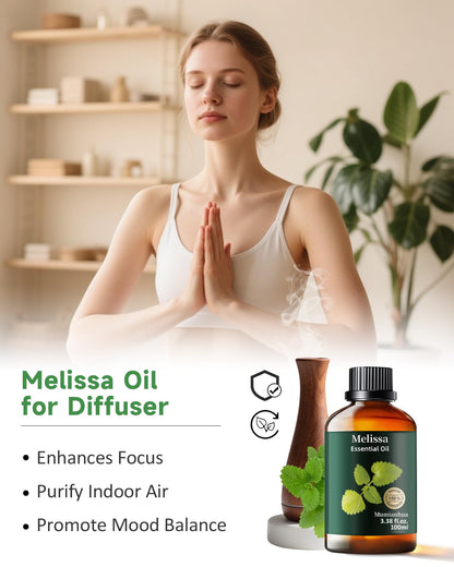Melissa Essential Oil Pure | Mumianhua Natural Therapeutic Melissa Oil 3.38 fl oz