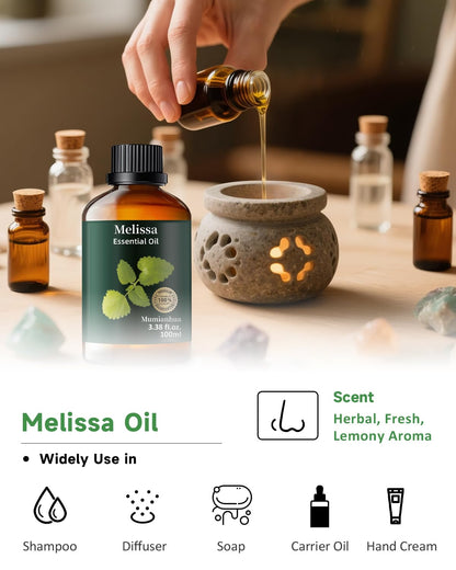 Melissa Essential Oil Pure | Mumianhua Natural Therapeutic Melissa Oil 3.38 fl oz