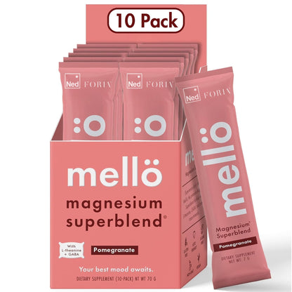 mellö Magnesium Superblend Powder – Sleep, Relaxation & Balanced Energy | Pomegranate, 10-Pack