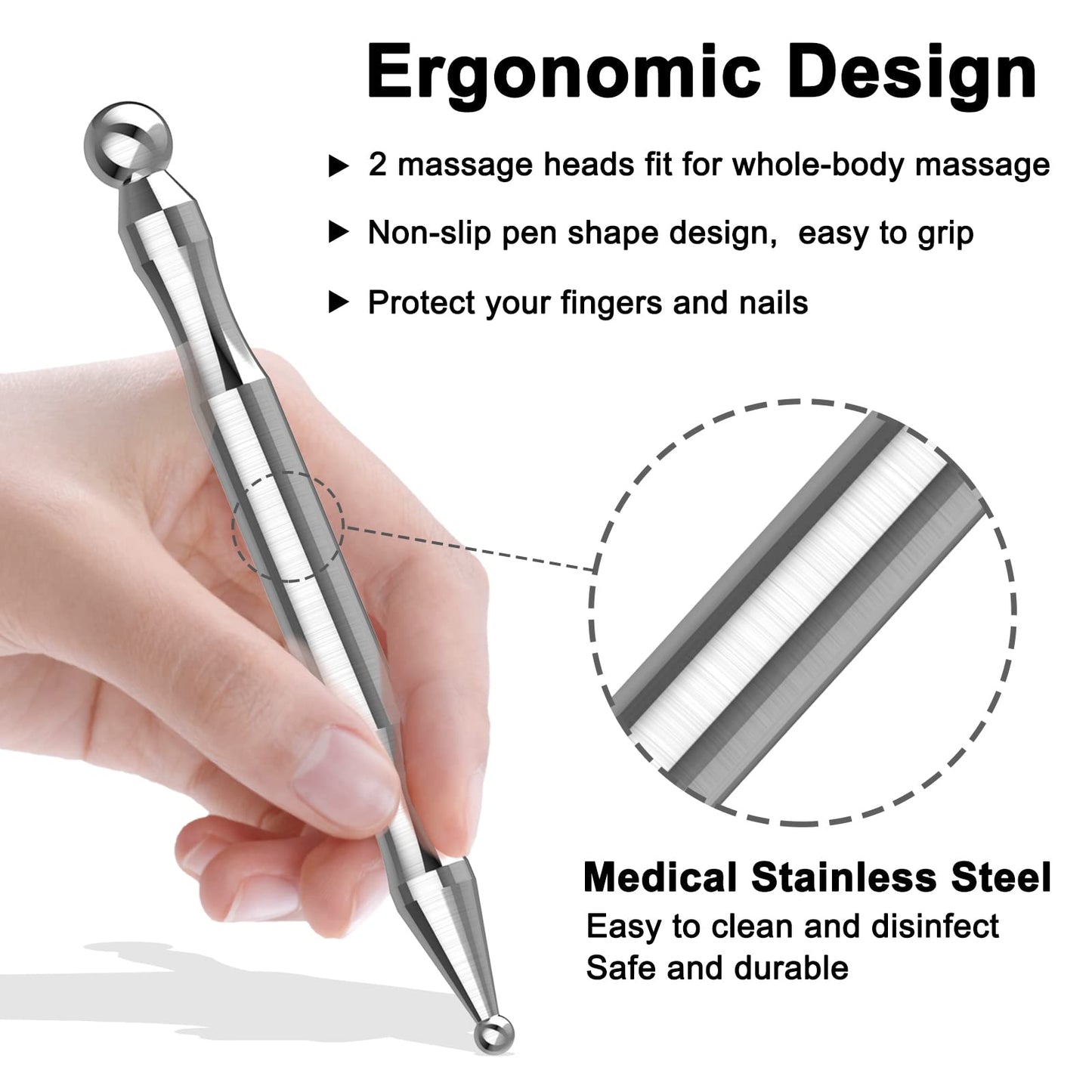 Melonsun Manual Acupuncture Pen – Stainless Steel Acupressure Tool for Full-Body Pain Relief & TMJ Relief