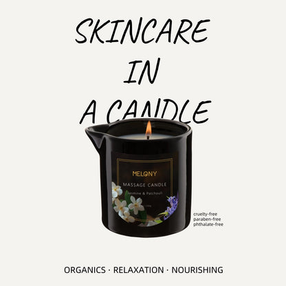 MELONY Luxury Massage Candle – Moisturising Body Oil for Relaxation (Jasmine & Patchouli)