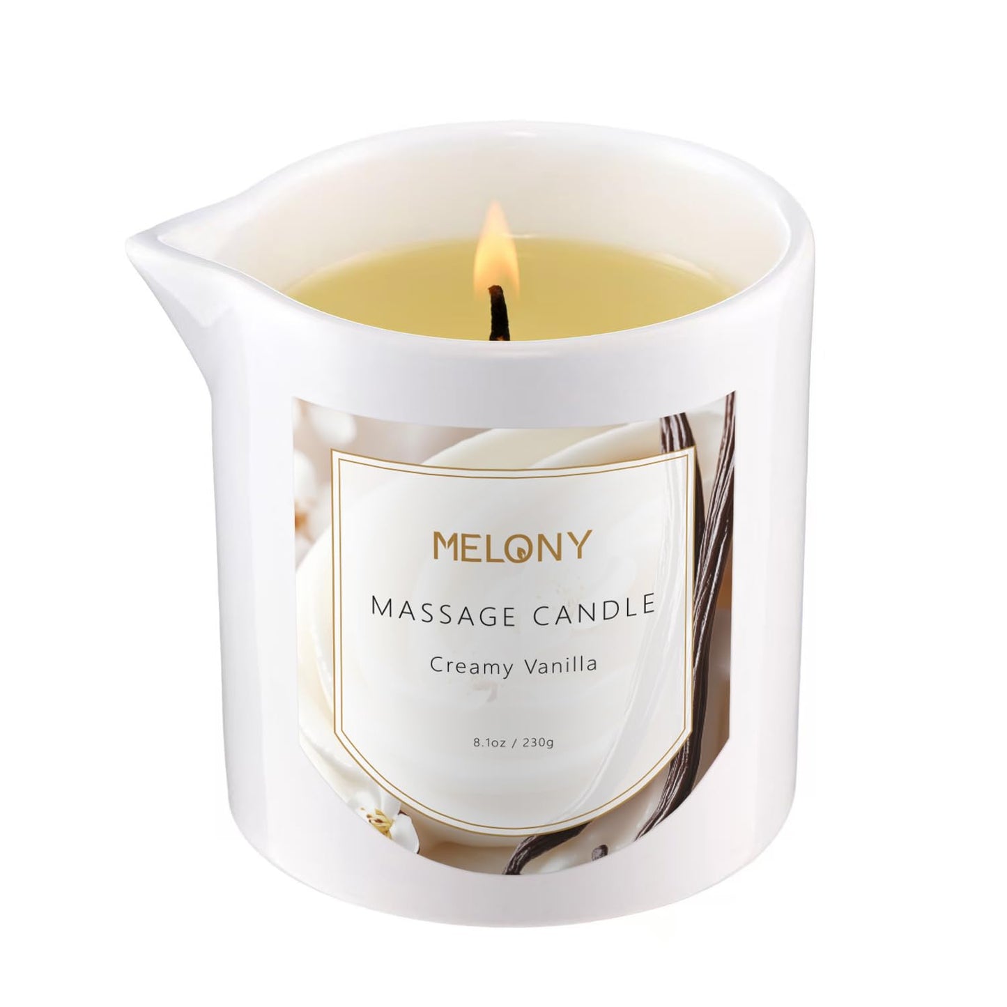 MELONY Luxury Massage Candle – Moisturising Body Oil, 8.1 oz, Creamy Vanilla