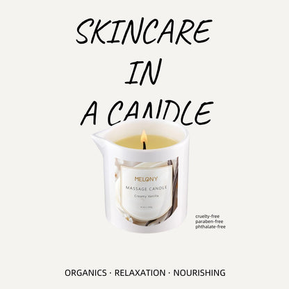 MELONY Luxury Massage Candle – Moisturising Body Oil, 8.1 oz, Creamy Vanilla