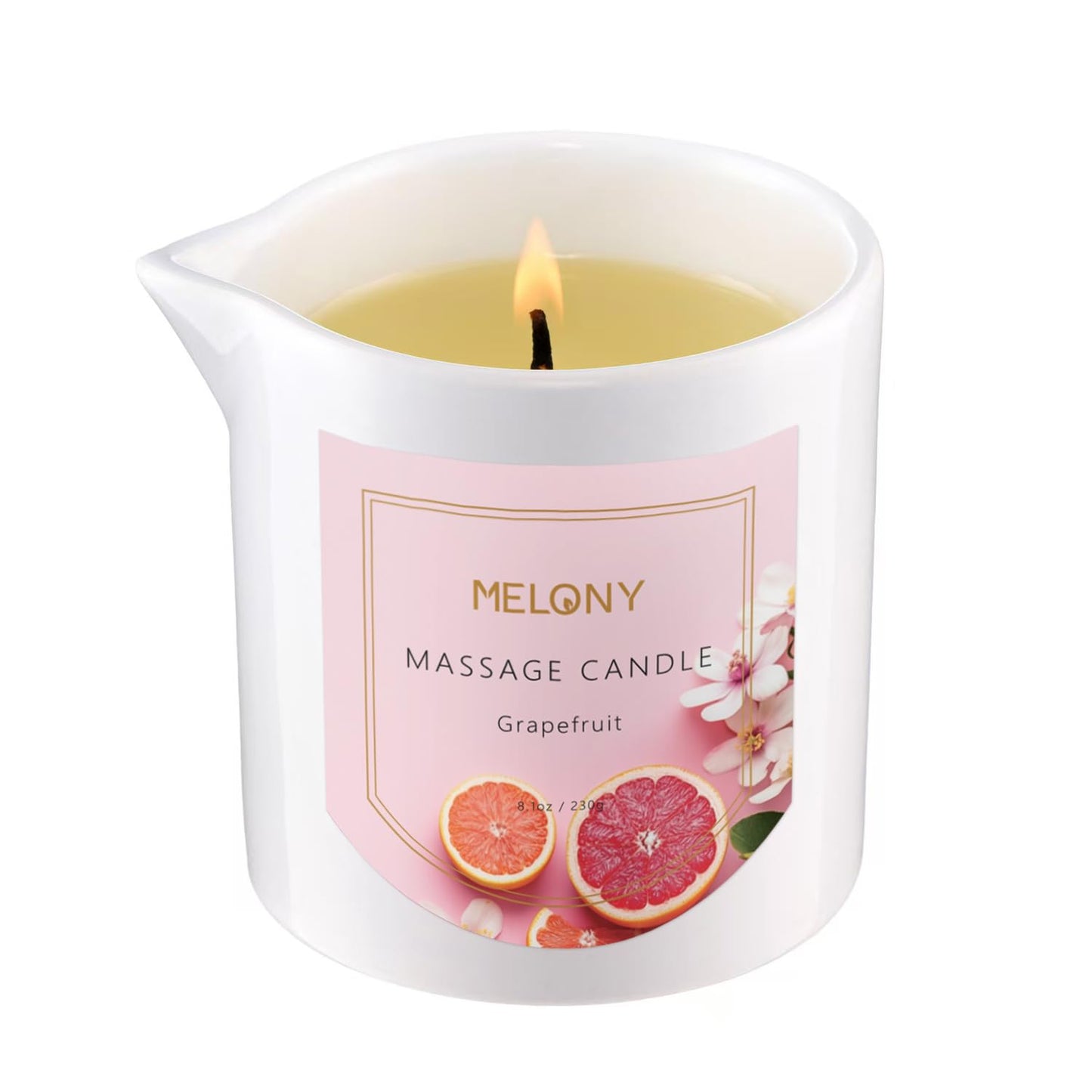 MELONY Luxury Massage Candle – Moisturising Body Oil & Massage Candle, 8.1 oz, Grapefruit