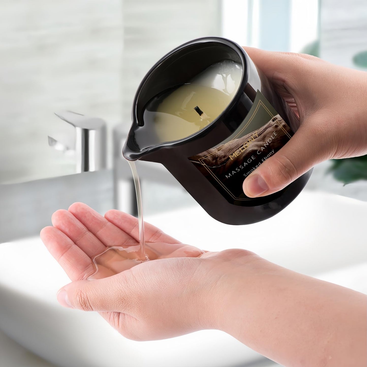MELONY Luxury Massage Candle - Moisturising, Body Oil Candles for Muscle Relaxation, Home Spa, 8.1OZ (Smoked Ebony)