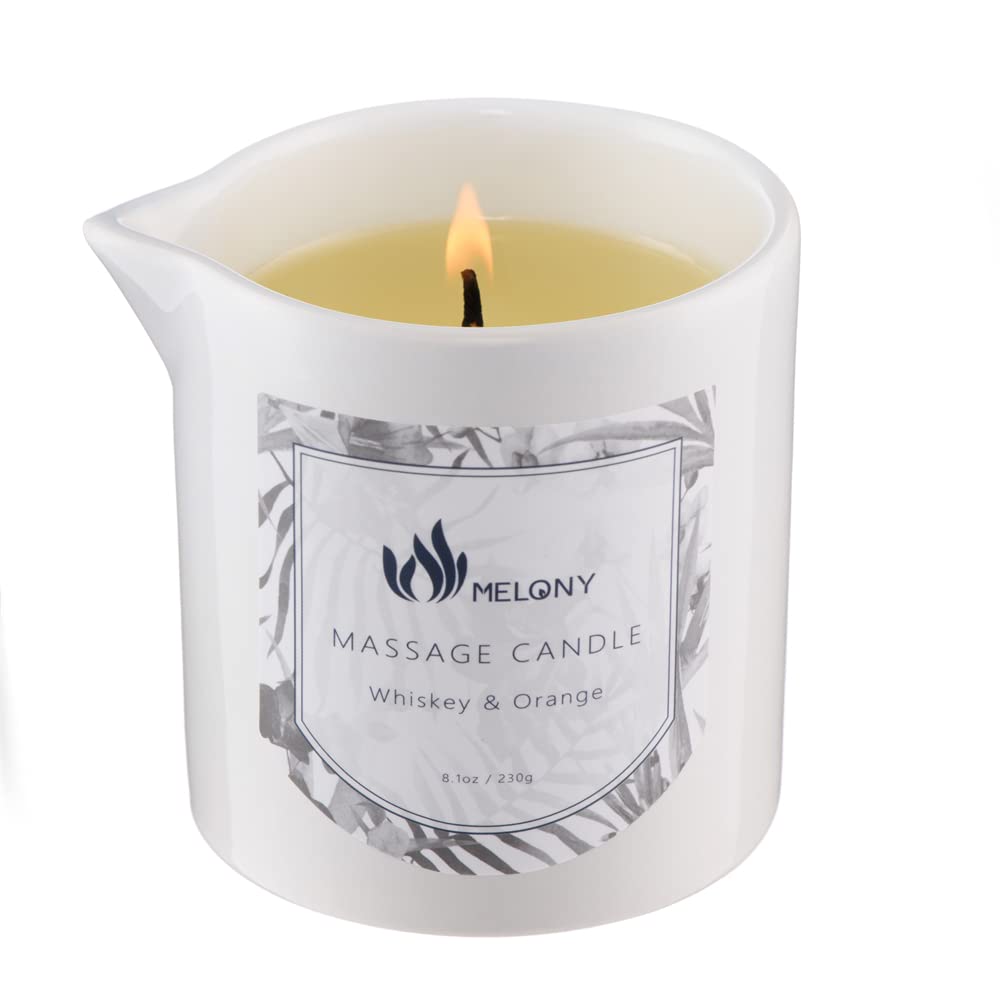 MELONY Massage Candle - 8.1oz Whiskey & Orange | Spa Candle & Body Oil