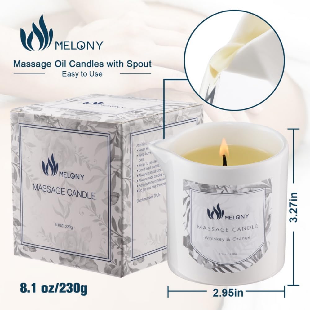 MELONY Massage Candle - 8.1oz Whiskey & Orange | Spa Candle & Body Oil