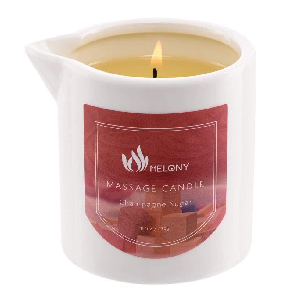 MELONY Massage Candle 8.1oz Champagne Sugar – Moisturizing Spa Candle & Massage Oil
