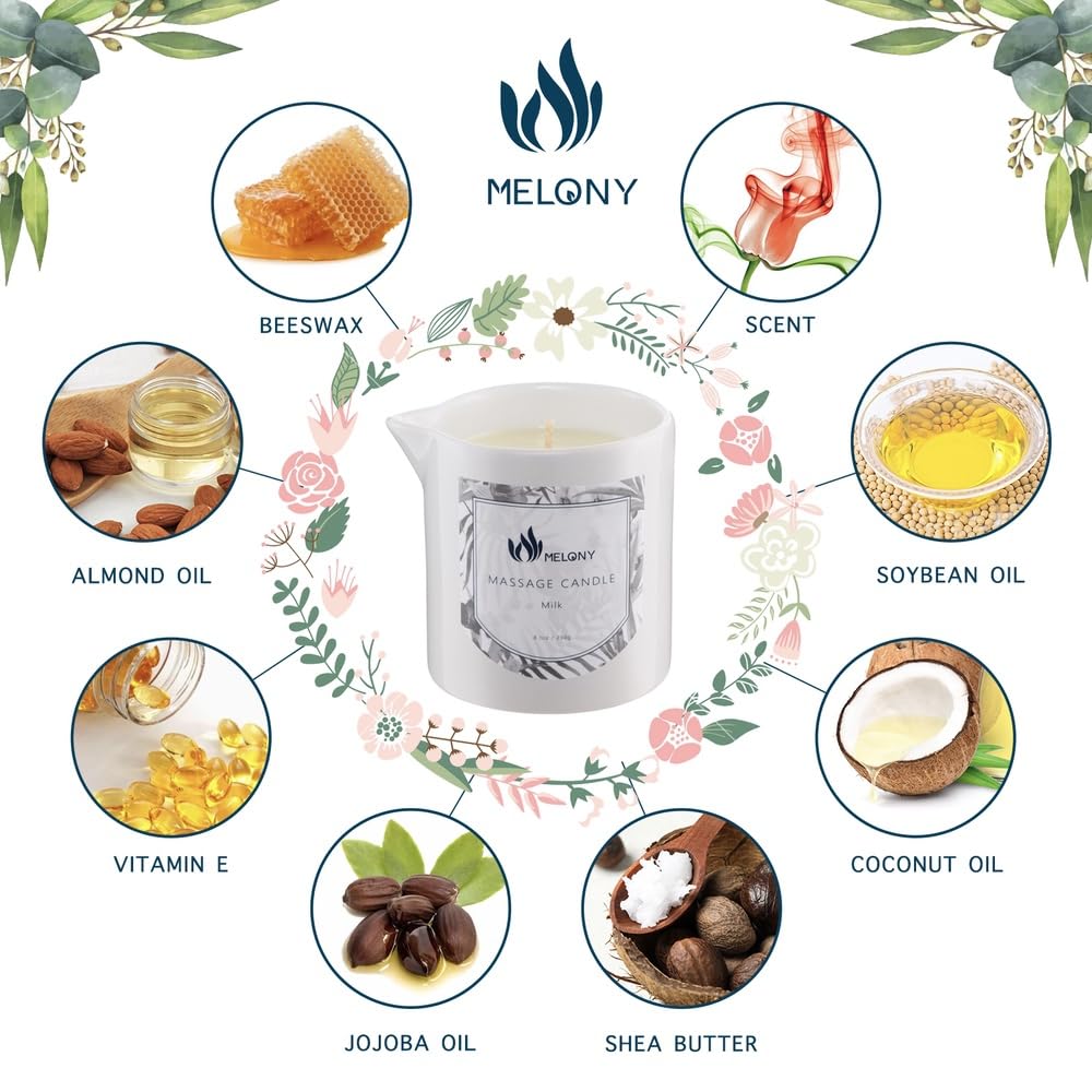 MELONY Massage Candle 8.1oz - Luxurious Body Massage for Home Spa (Frankincense)