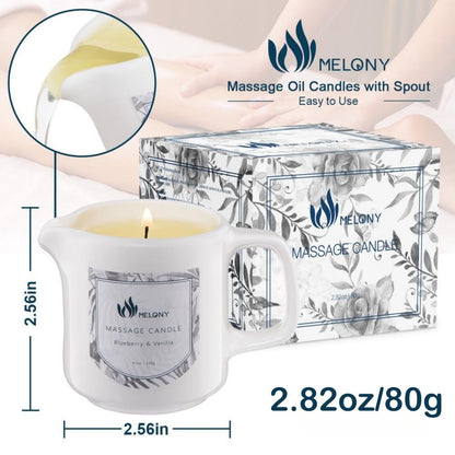 MELONY Soy Massage Oil Candle – Blue & Vanilla, 2.82 oz