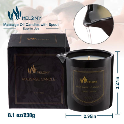 MELONY Massage Oil Candle – Pure Relaxation, 8.1 oz, Classic Vanilla