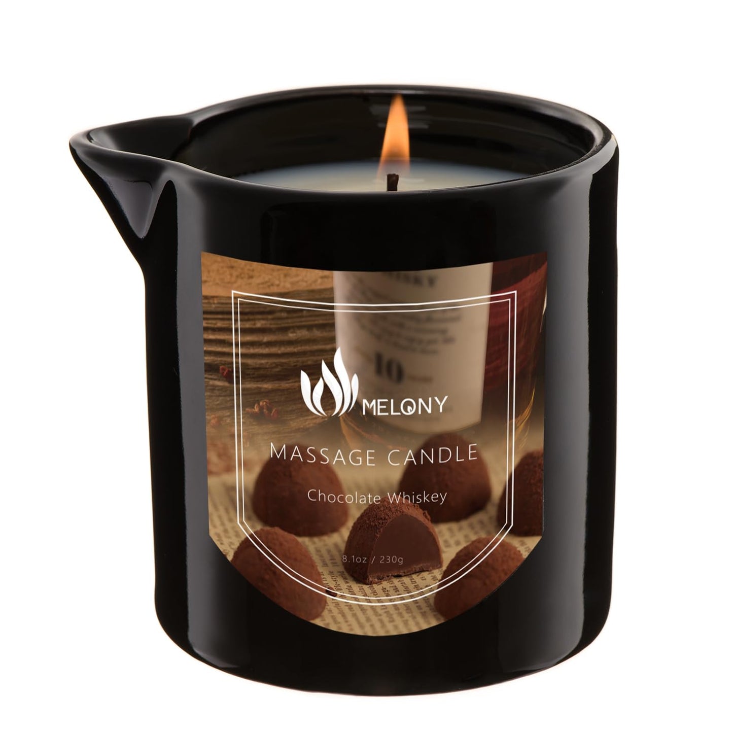 MELONY Massage Oil Candle | 4-in-1 Relaxation | Natural Soy Wax 8.1oz Chocolate Whiskey