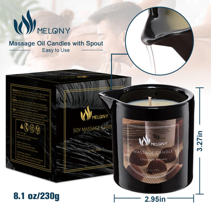 MELONY Massage Oil Candle | 4-in-1 Relaxation | Natural Soy Wax 8.1oz Chocolate Whiskey