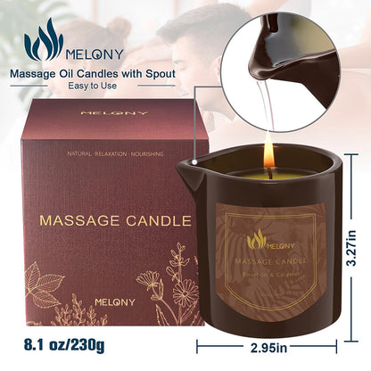 Melony Massage Oil Candle – Bourbon & Caramel, 8.1 oz | Home Spa Gift