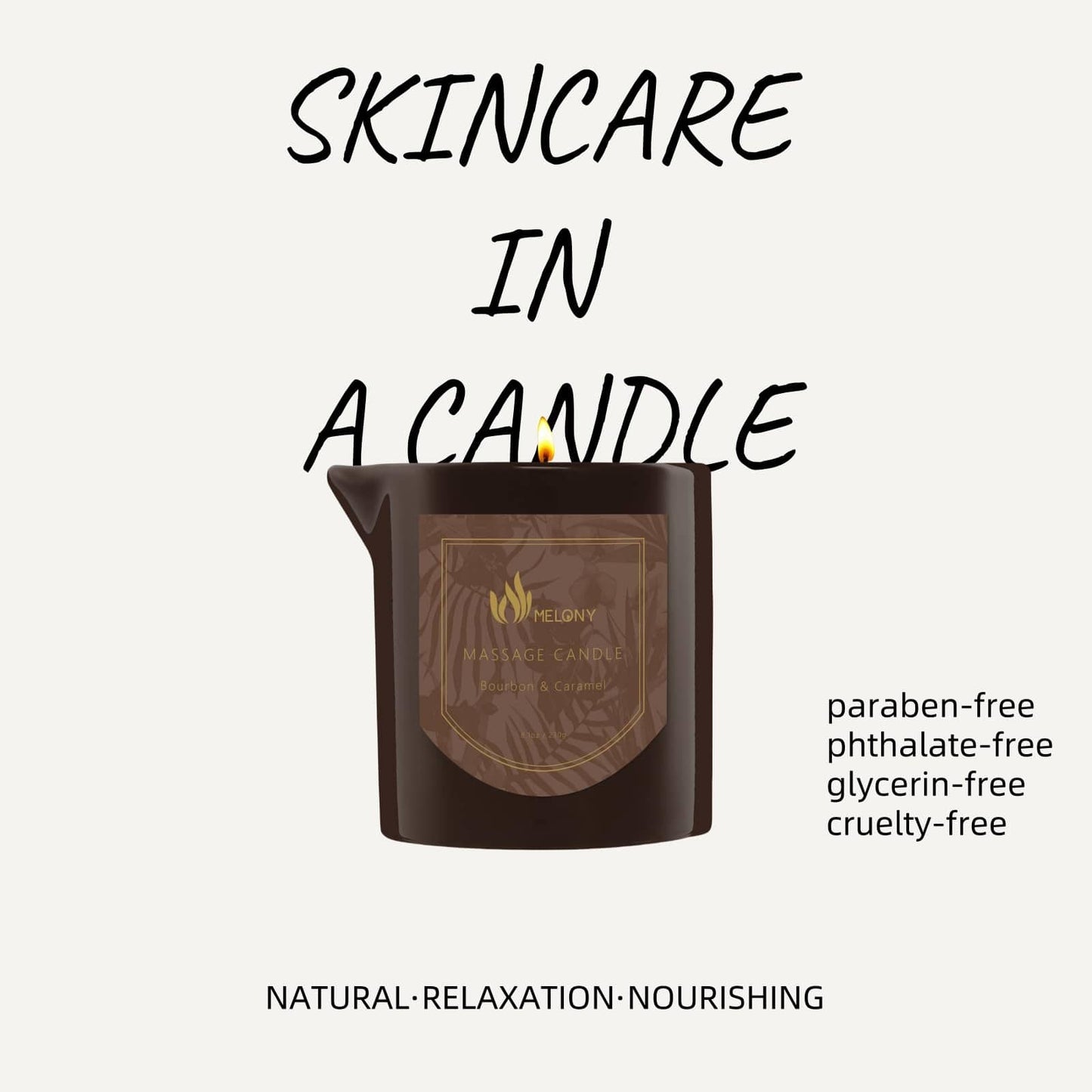 Melony Massage Oil Candle – Bourbon & Caramel, 8.1 oz | Home Spa Gift