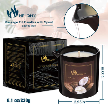 MELONY Massage Oil Candle - 8.1oz Coconut Cream | Natural Soy Wax, Calming & Relaxing