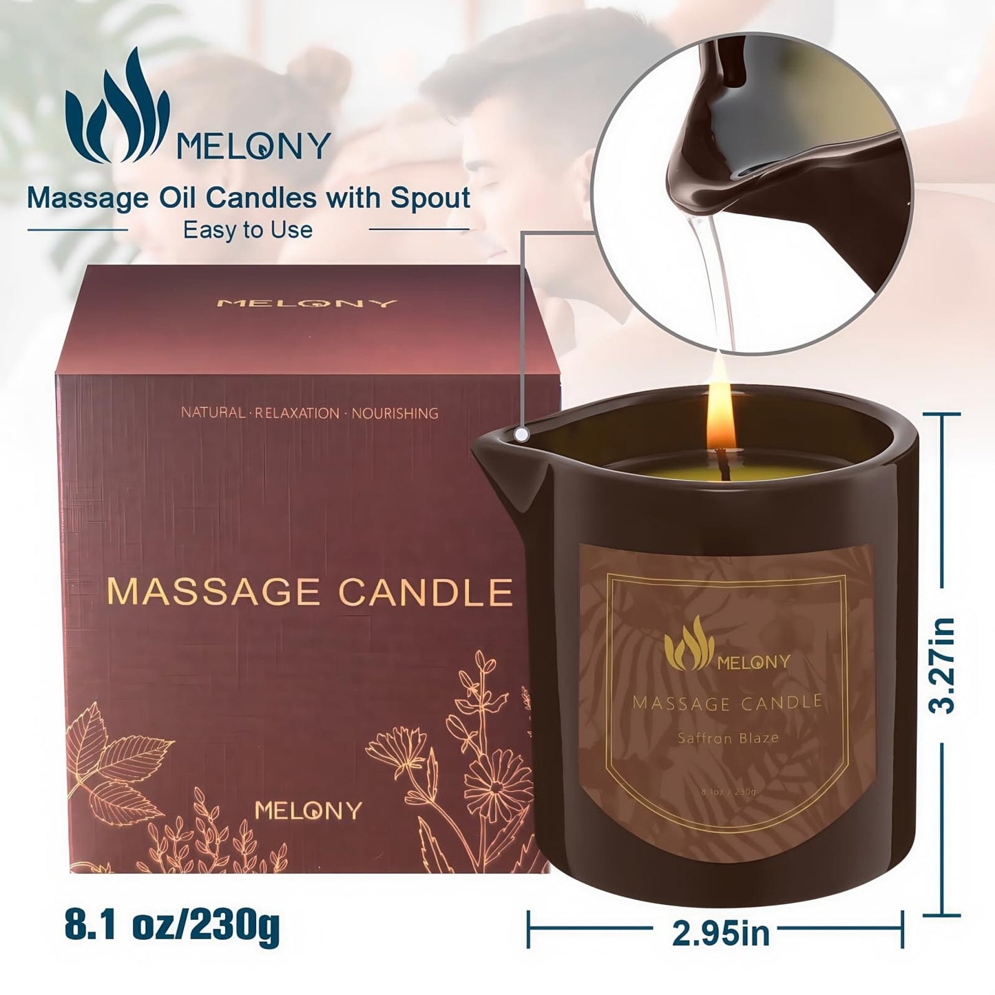 MELONY Massage Oil Candle – 8.1 oz, Saffron Blaze | Pure Relaxation