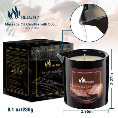 MELONY Massage Oil Candle – Calming, Soothing & Relaxing | Natural Soy Wax 8.1oz (Salty Caramel)