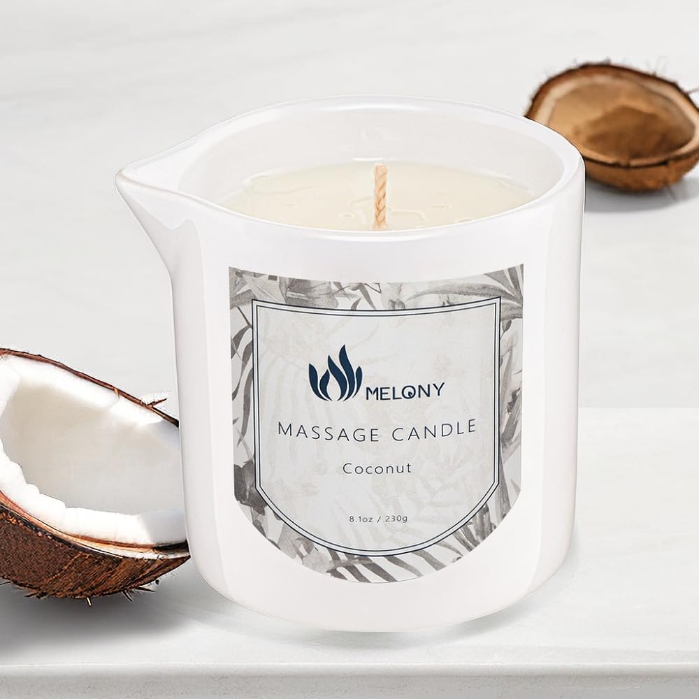 MELONY Soy Massage Oil Candle | Coconut | 8.1oz / 230g | Intensive Skin Treatment