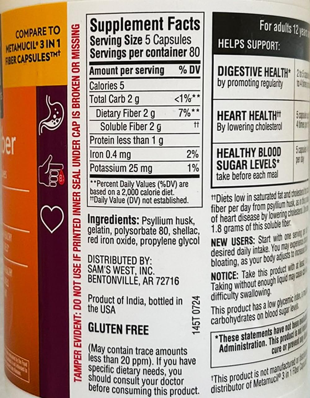 Member's Mark Fiber Capsules 2-Pack (400 Count) – Fiber Supplement