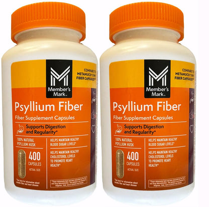 Member's Mark Fiber Capsules 2Pack (400 Count) – Psyllium Husk, Doctor-Recommended Fiber Supplement