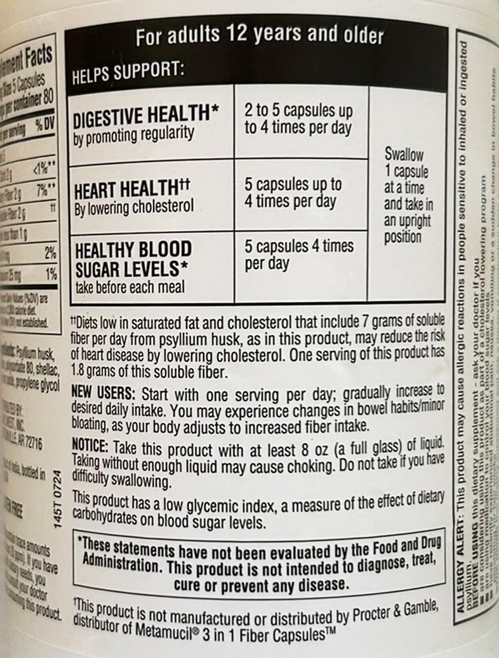 Member's Mark Fiber Capsules 2Pack (400 Count) – Psyllium Husk, Doctor-Recommended Fiber Supplement