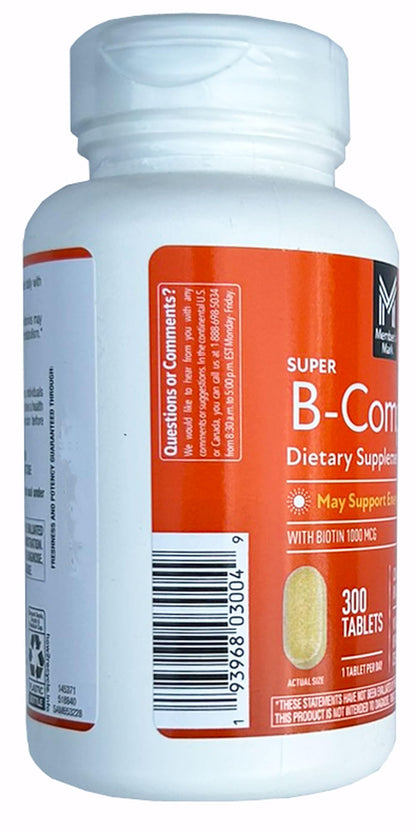 Members Mark Super B-Complex Dietary Supplement (300 Count) | 1000 mcg Biotin