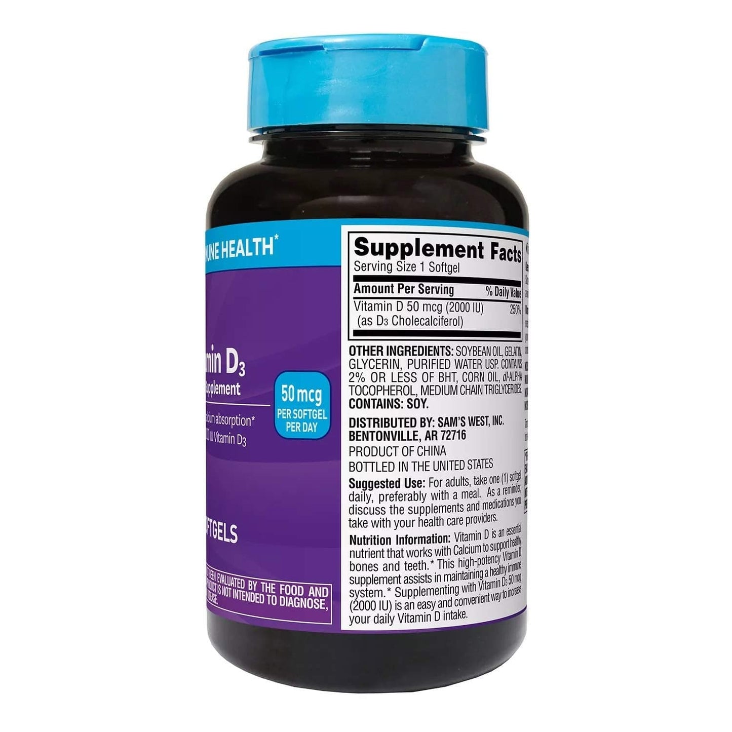 Member's Mark Vitamin D3 2000 IU (50 mcg) – 400 ct Dietary Supplement