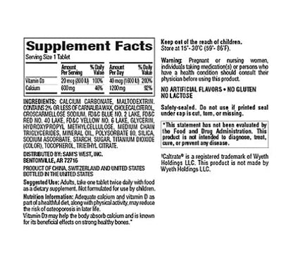 Member's Mark Calcium 600mg with Vitamin D-3 600 Tablets | Mineral Supplement