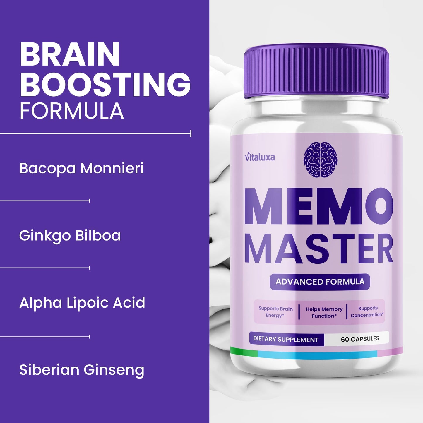(3 Pack) Memo Master Capsules – Memo Mastery Memory Pills for Focus & Clarity (180 Count)