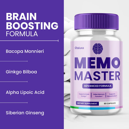 (3 Pack) Memo Master Capsules – Memo Mastery Memory Pills for Focus & Clarity (180 Count)