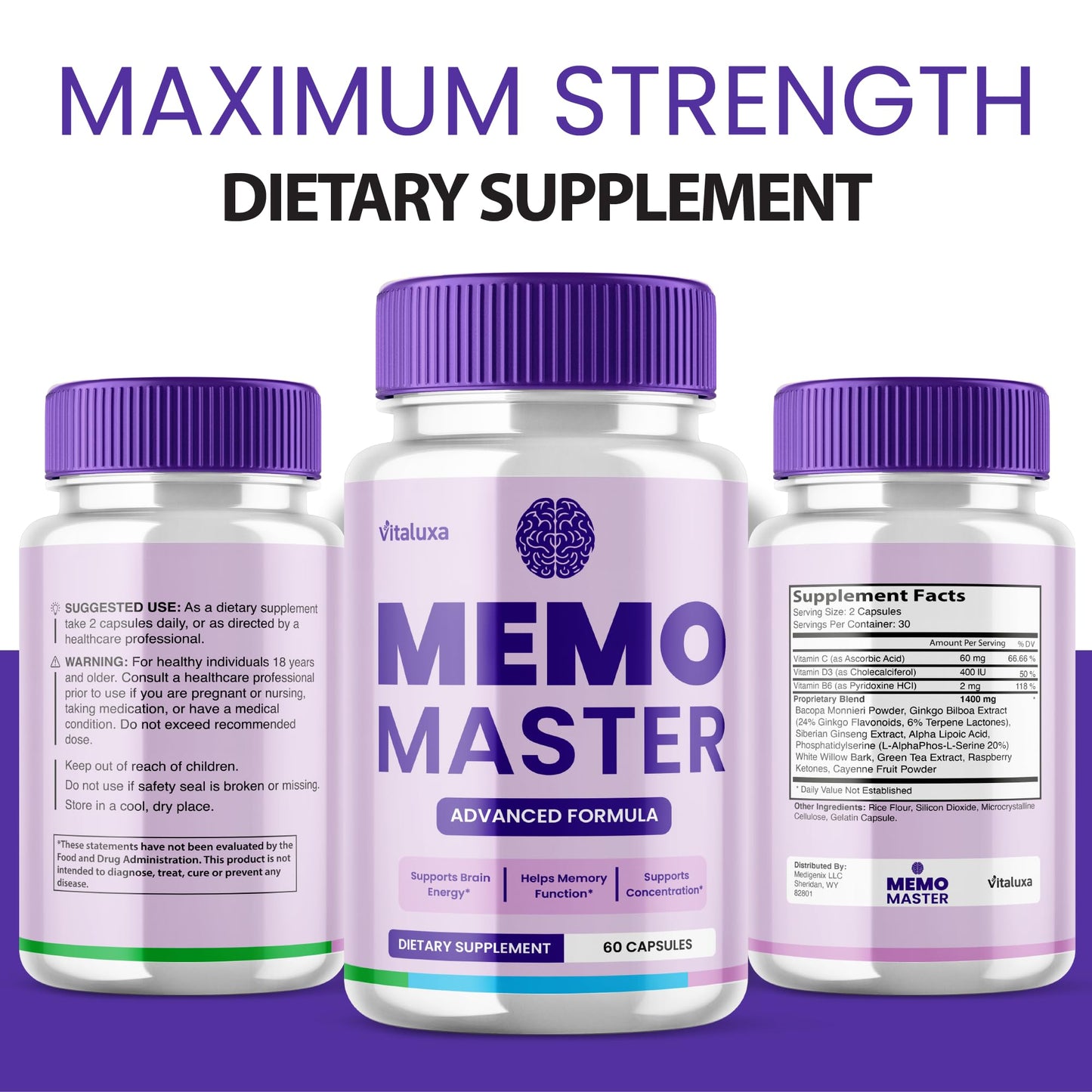 (3 Pack) Memo Master Capsules – Memo Mastery Memory Pills for Focus & Clarity (180 Count)