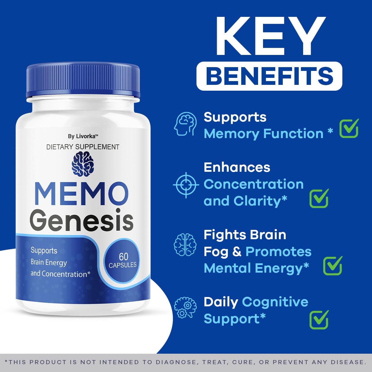 (2 Pack) Memo Genesis Capsules – Brain Health Daily Support, Natural Advanced Formula, 120 Capsules