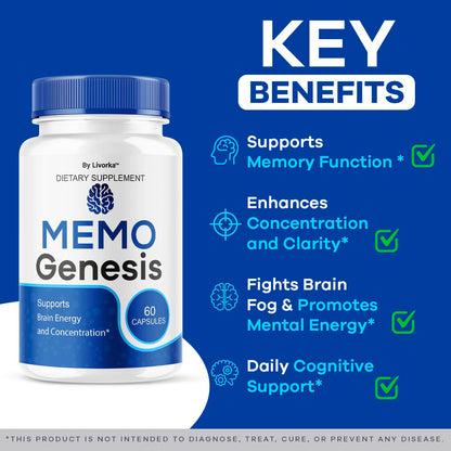 (2 Pack) Memo Genesis Capsules – Brain Health Daily Support, Natural Advanced Formula, 120 Capsules